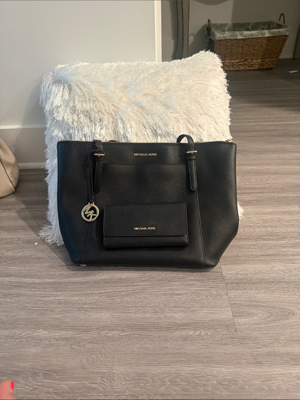 Michael Kors Black Saffiano Tote and Wallet with gold hardware